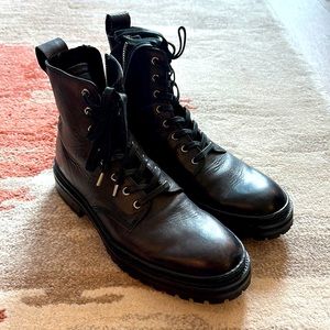 John Varvatos Mens 8.5 military combat zip up leather boots